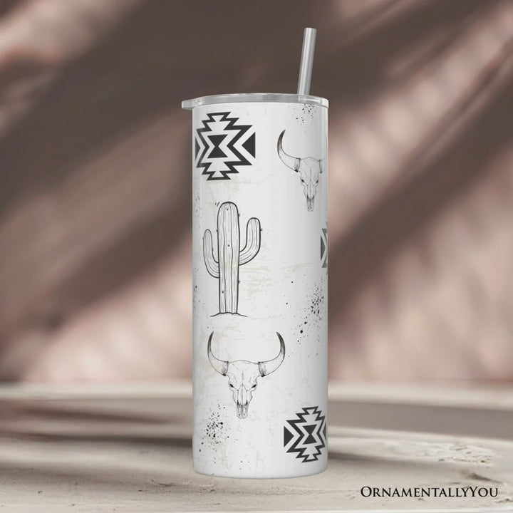 Aztec Tribal Art 20oz Personalized Tumbler With Lid and Stainless Steel Straw, Western Desert Gift Cup