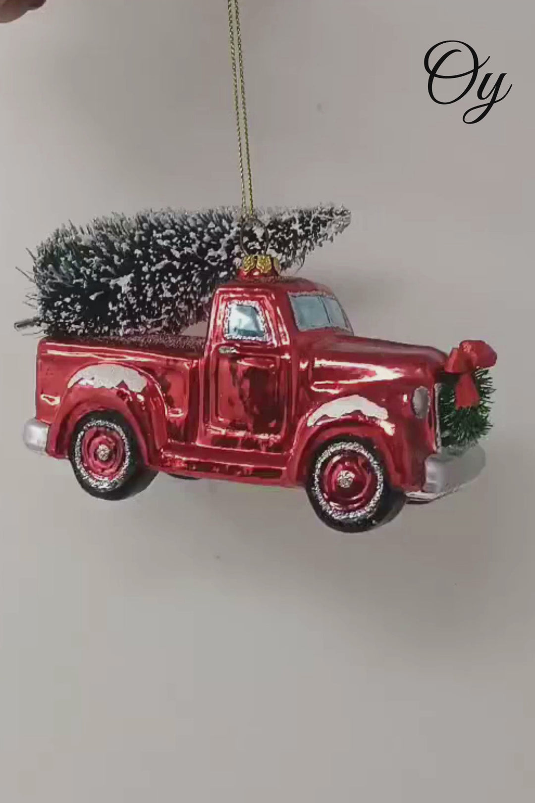 Traditional Red Truck with Ornamental Tree Glass Christmas Ornament