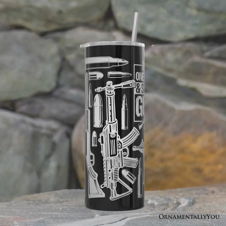 Patriotic 2nd Amendment 20oz Personalized Tumbler With Lid and Stainless Steel Straw, I Love One Woman and Guns Gift Cup