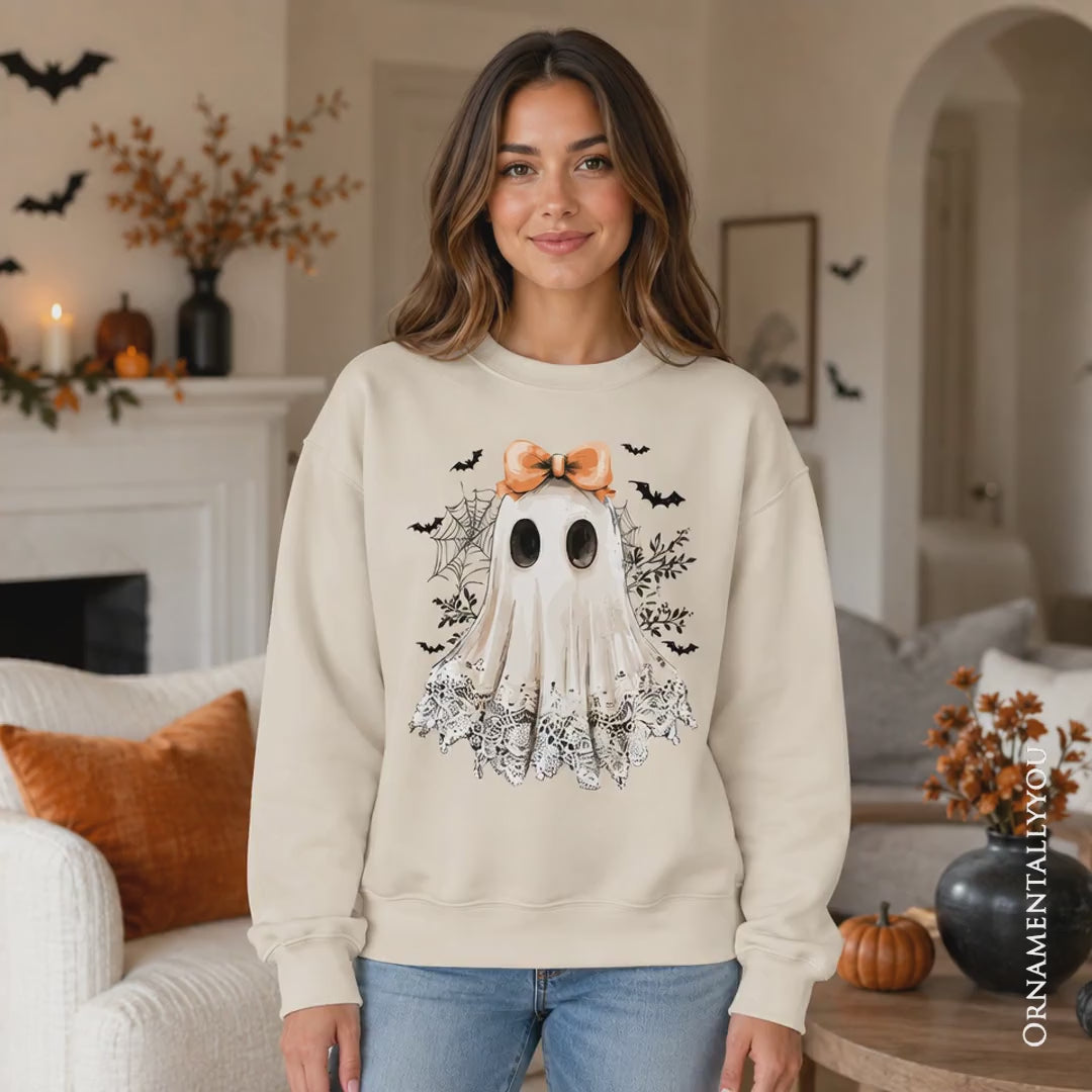 Coquette Ghost Sweatshirt, Cute Halloween Sweater for Girly Ghouls