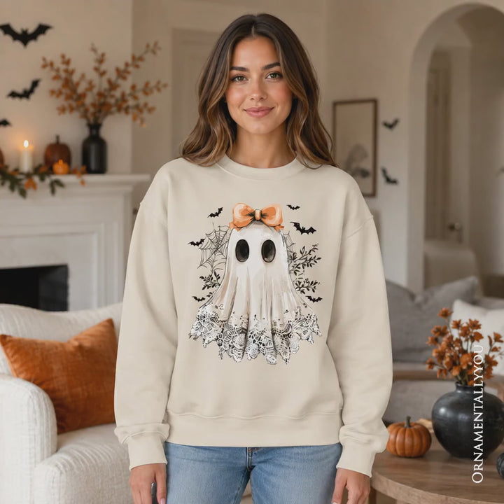 Coquette Ghost Sweatshirt, Cute Halloween Sweater for Girly Ghouls