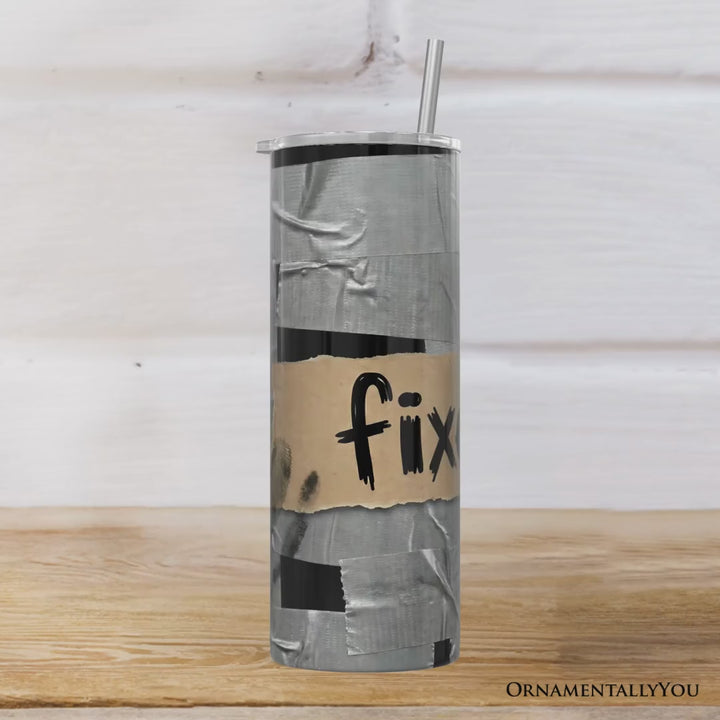 Duct Tape Fixed It 20oz Personalized Tumbler With Lid and Stainless Steel Straw, Funny Handyman Gift Cup