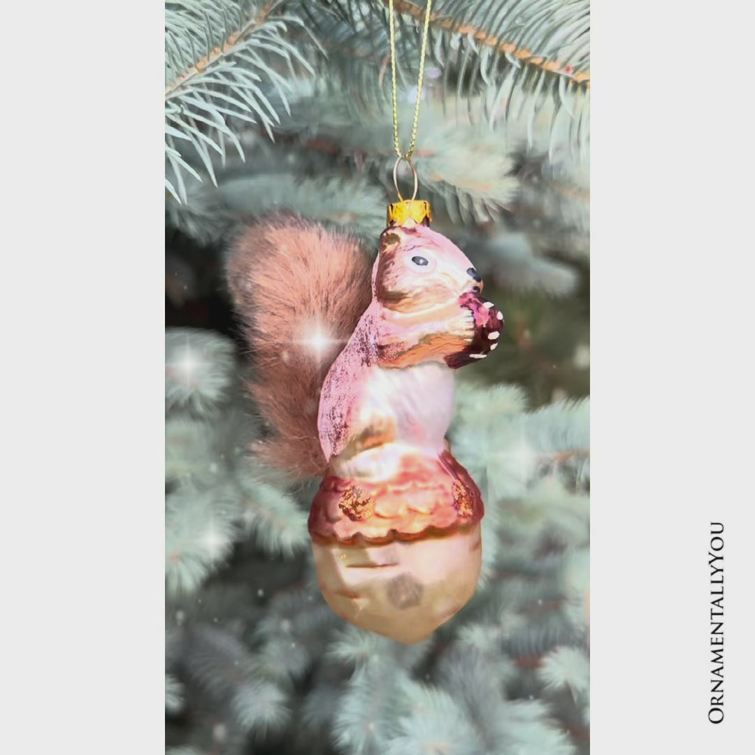 Squirrel and Nut Glass Christmas Ornament