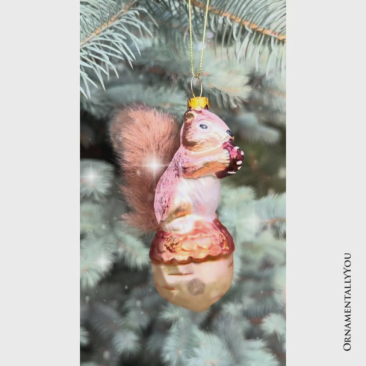 Squirrel and Nut Glass Christmas Ornament