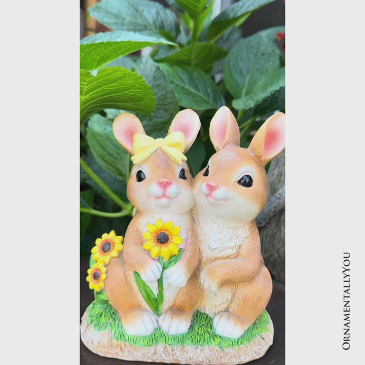 Bunny Embrace Garden Statue, 8" Hugging Rabbit Couple Figurine Outdoor Decor
