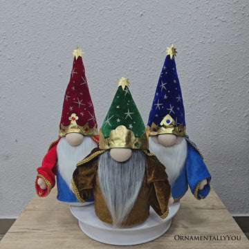 Christmas Magical Wizard Plush Gnome Set of 3, Whimsical 16" Holiday Decor with Stars and Crowns