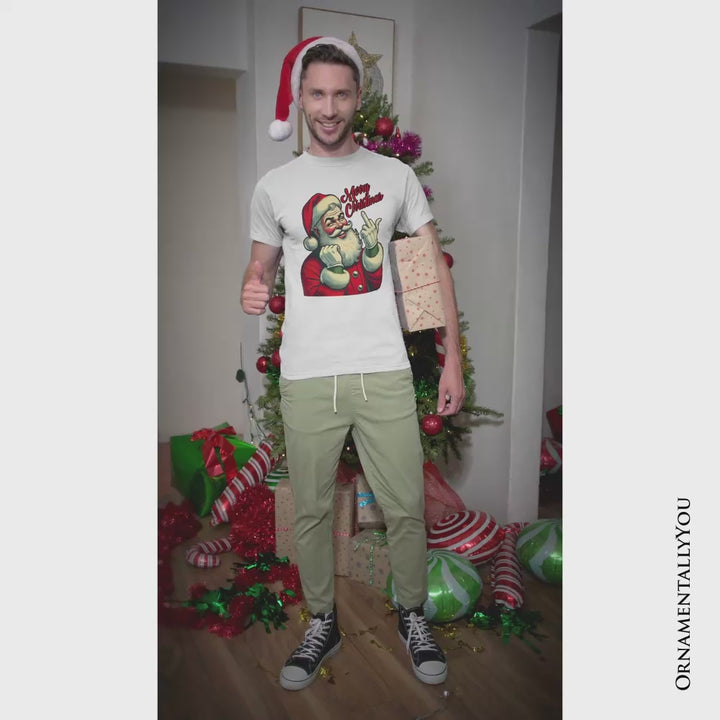 Santa Middle Finger Christmas T-Shirt, Vintage Funny Tee for Naughty Holiday Humor