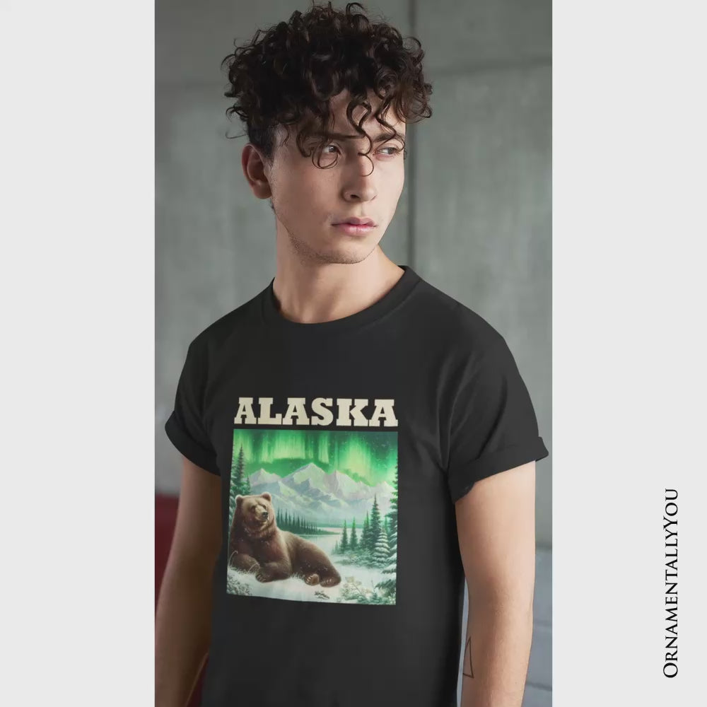 Majestic Alaska State Wilderness Vintage T-Shirt, Northern Lights Grizzly Bear Tee and Nature Souvenir