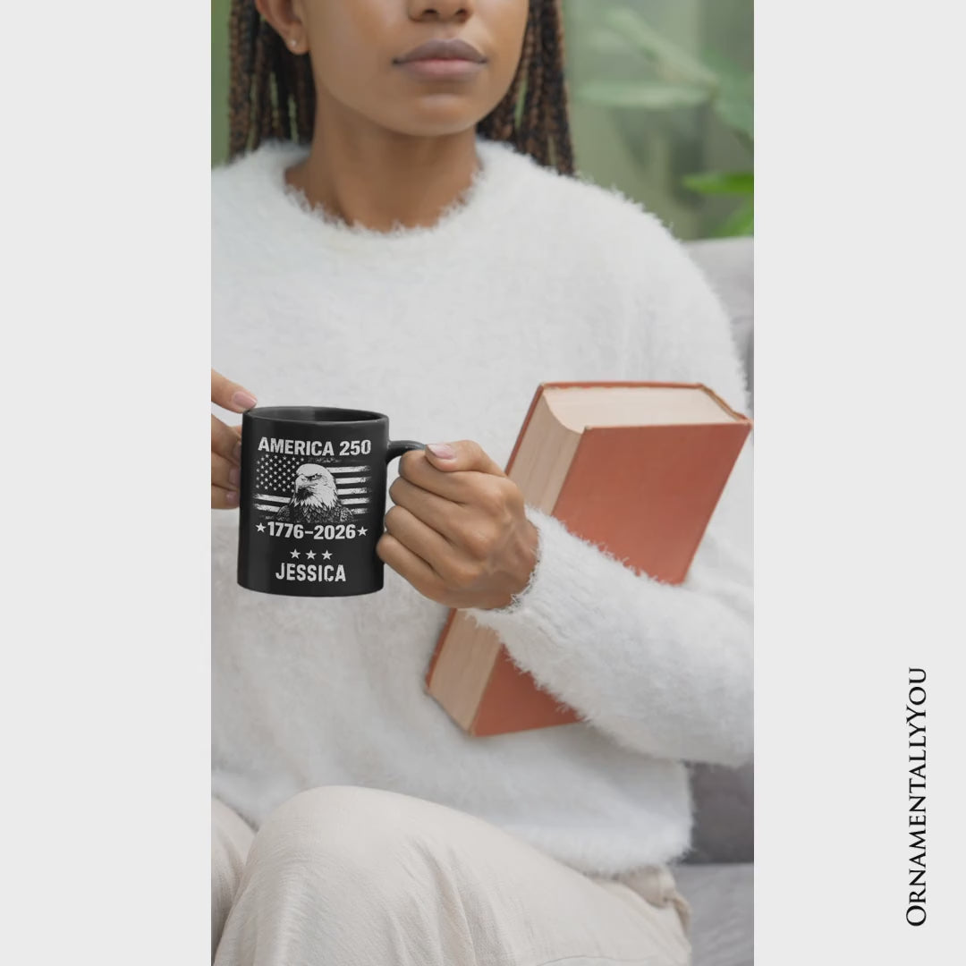 America 250 Freedom Flag Eagle Personalized Mug, 4th of July USA Patriotic 1776–2026 Gift with Custom Name