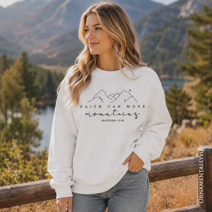 Faith Can Move Mountains Matthew 17:20 Christian Sweatshirt, Minimalist Mountain Religious Sweater