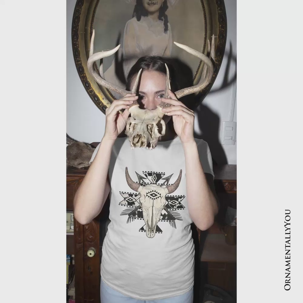 Aztec Tribal Bull Skull T-Shirt, Western Boho Tee