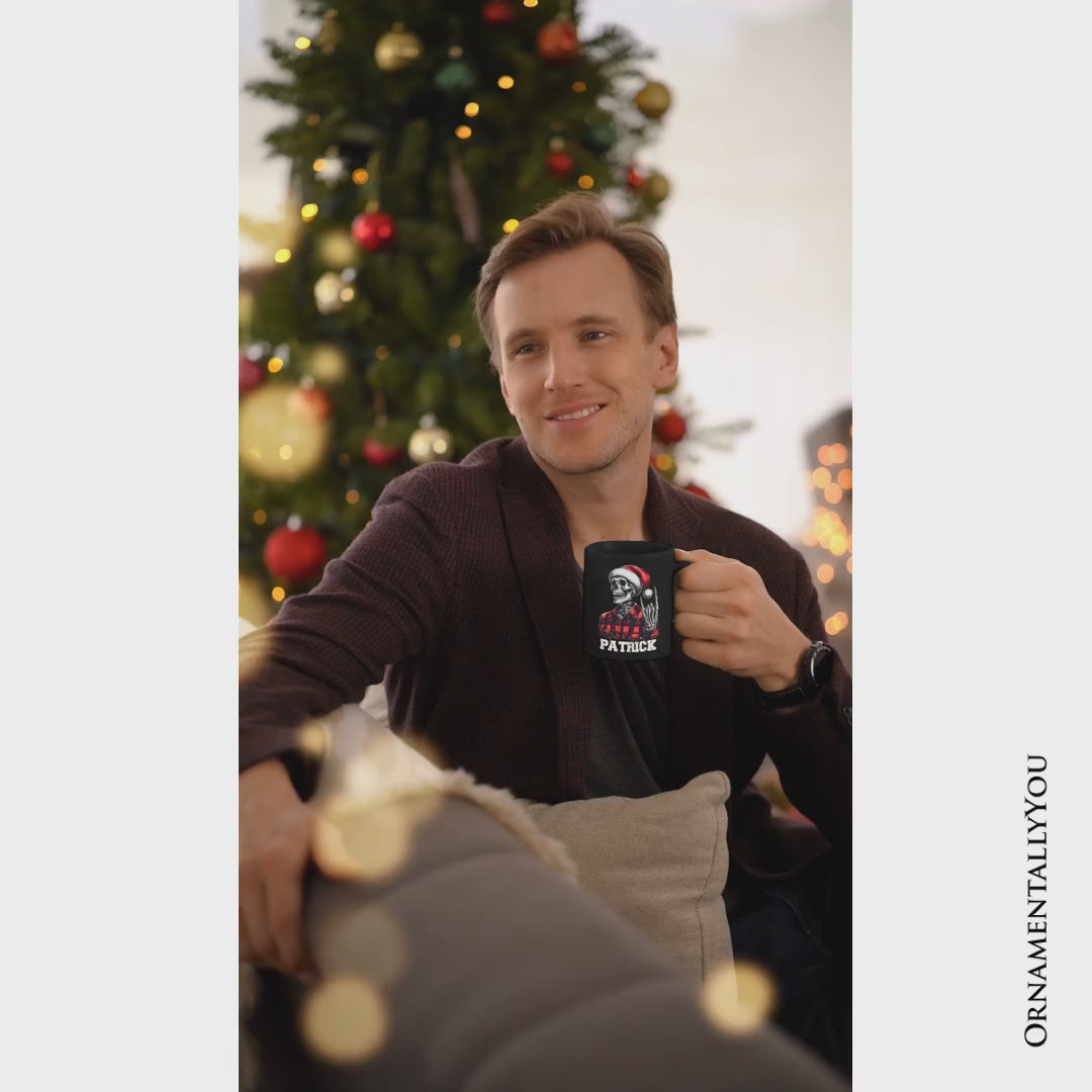 Buffalo Plaid Christmas Skeleton Personalized Mug, Brutal Guys Gift with Custom Name