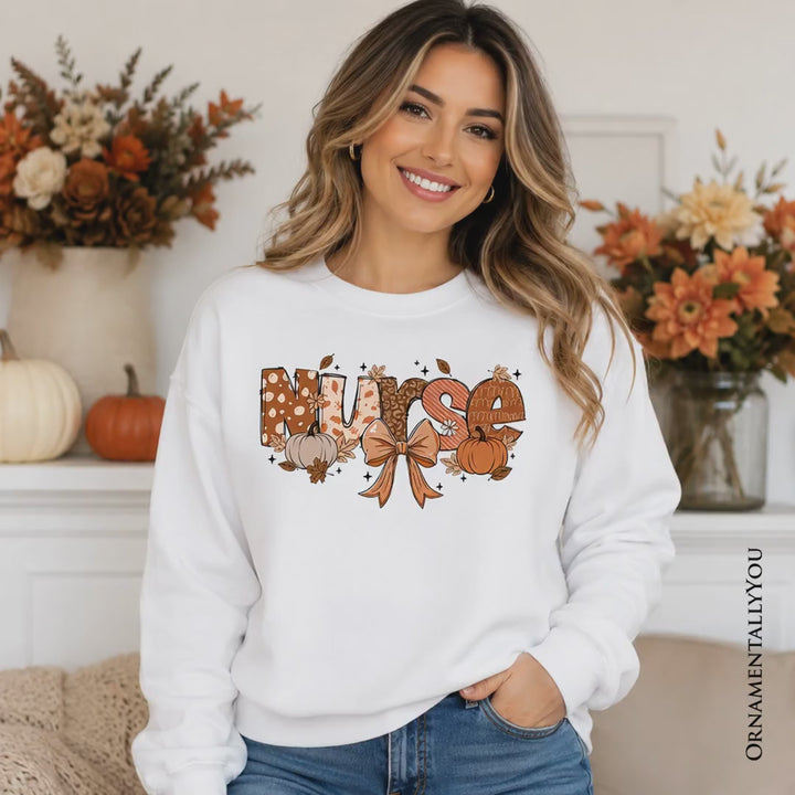 Nurse Coquette Autumn Sweatshirt, Cozy Fall Pumpkins Sweater for Healthcare Heroes