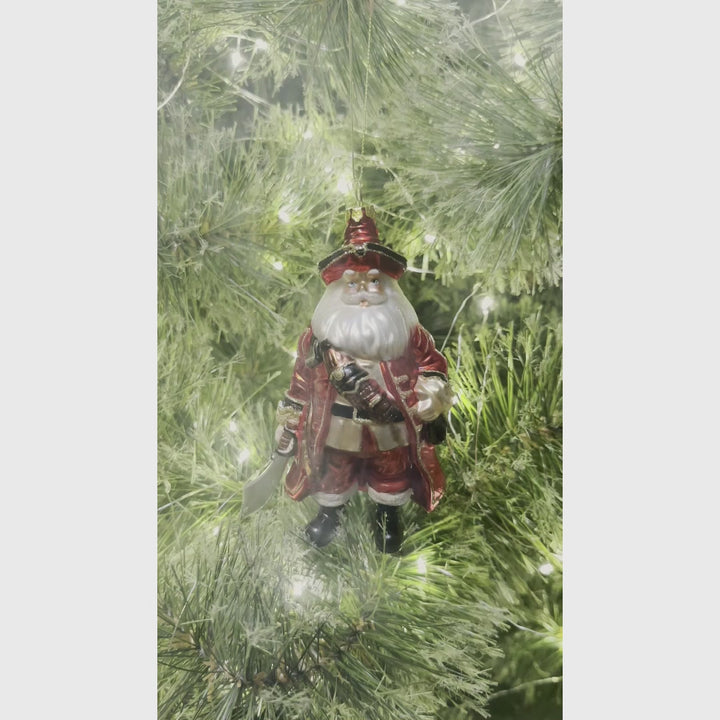 Santa Pirate Glass Christmas Ornament, Sea Sailer Bandit Unique Tree Decor