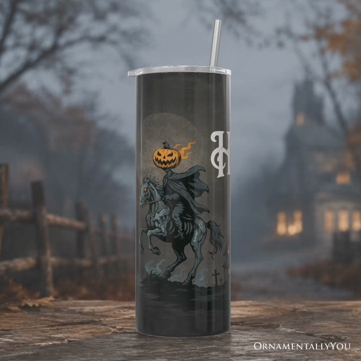 Headless Horseman Sleepy Hollow Halloween 20oz Personalized Tumbler With Lid and Stainless Steel Straw, Dead and Breakfast Retro Gift Cup