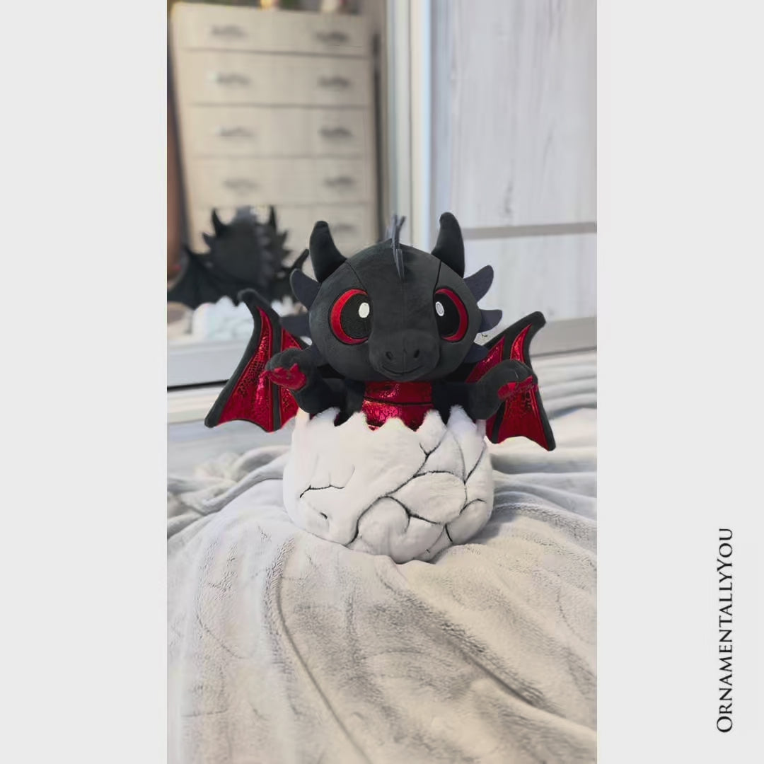 (Pre-Order) Drogo the Dino in an Egg Plushie, 12" Black and Red Dinosaur Stuffed Animal Gift for Boys and Teens