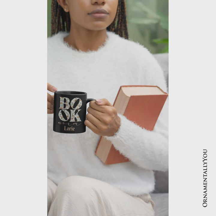 Bookworm Floral Personalized Mug, Boho Wildflower Book Lover Gift with Custom Name