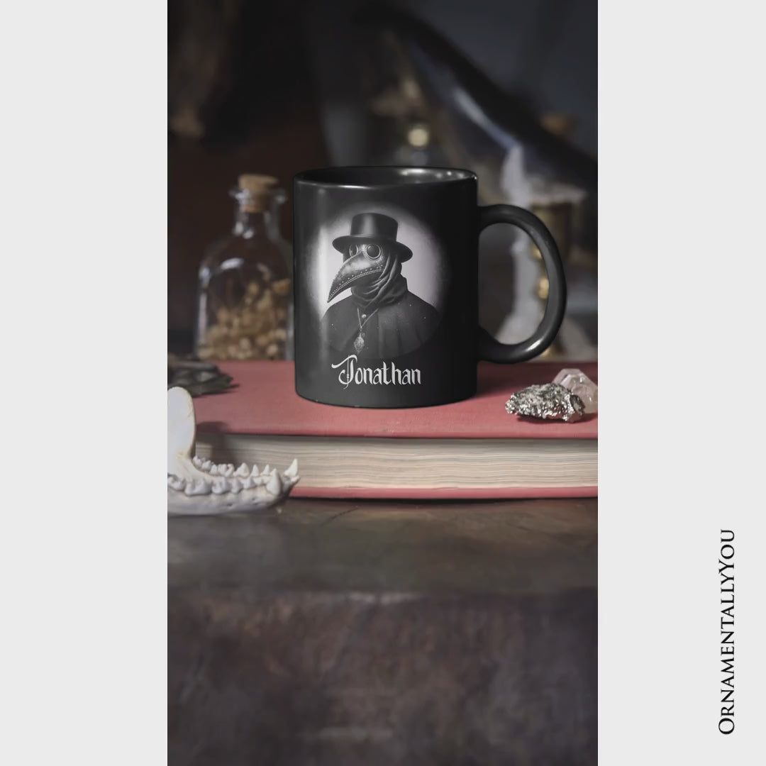 Plague Doctor Spooky Portrait Personalized Mug Horror Villain Theme Halloween Gift with Custom Name