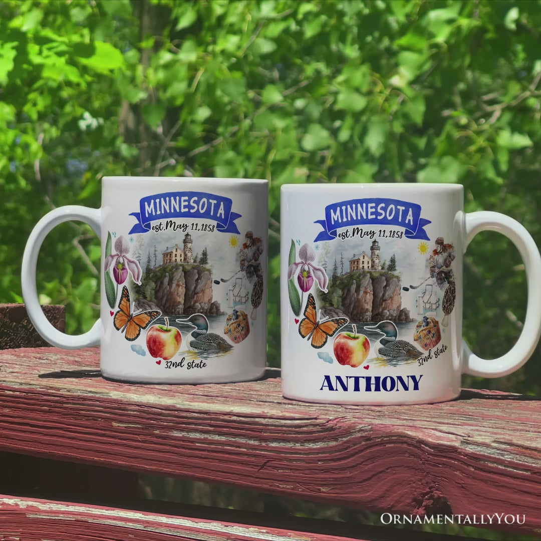 Artistic Minnesota State Themes and Landmarks Personalized Mug With Custom Name