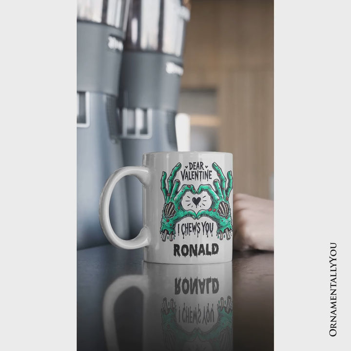 Zombie Valentine Hands I Chews You Personalized Mug, Funny Horror Spring Gift with Custom Name