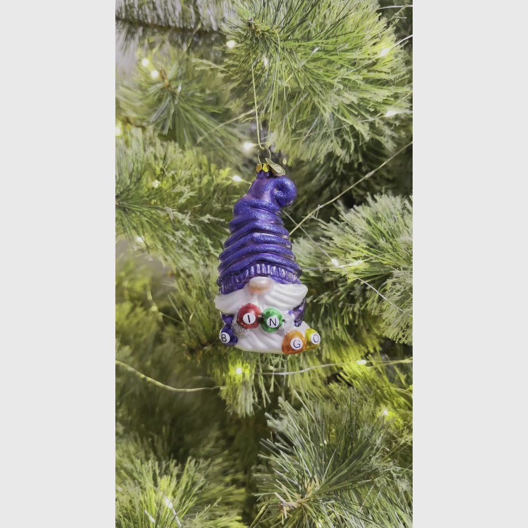 Bingo Gnome Glass Christmas Ornament