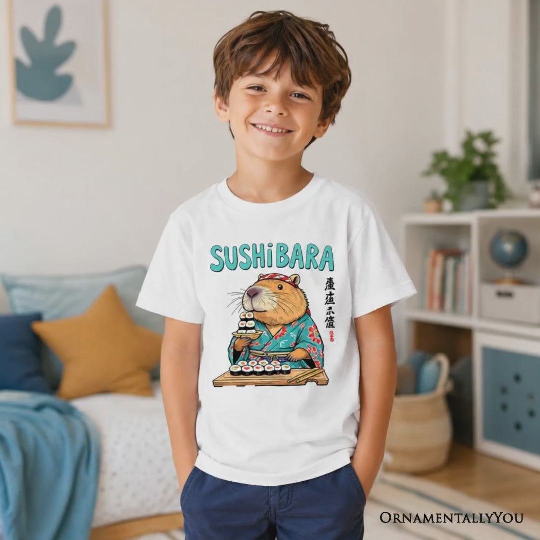 Sushibara Capybara Kids T-Shirt, Funny Sushi Animal Tee for Youth