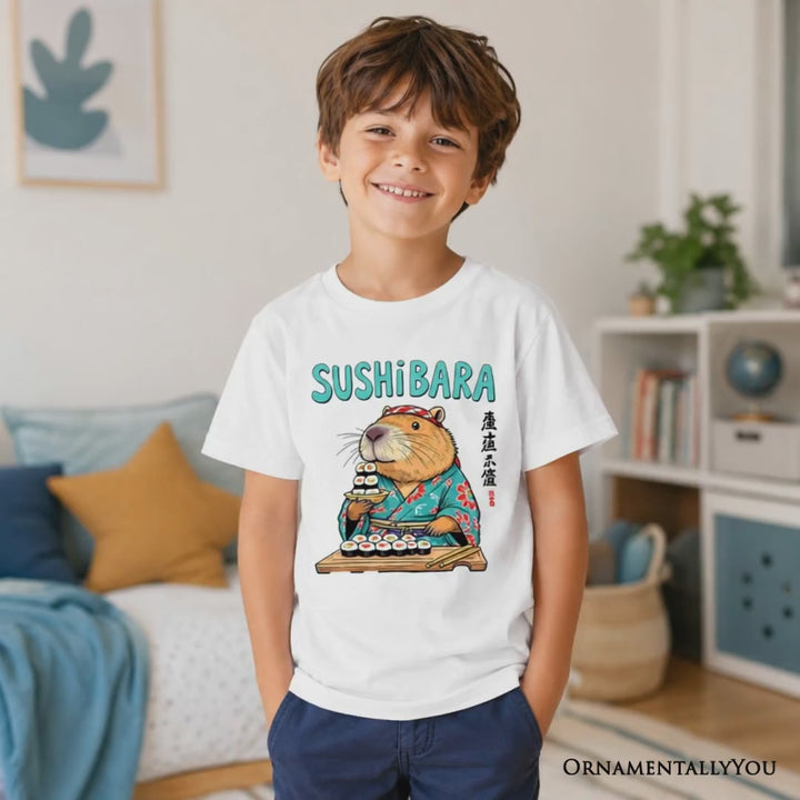 Sushibara Capybara Kids T-Shirt, Funny Sushi Animal Tee for Youth