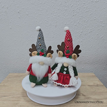 Christmas Reindeer Plush Gnome Set of 2, Cozy Woodland 11.5" Holiday Decor