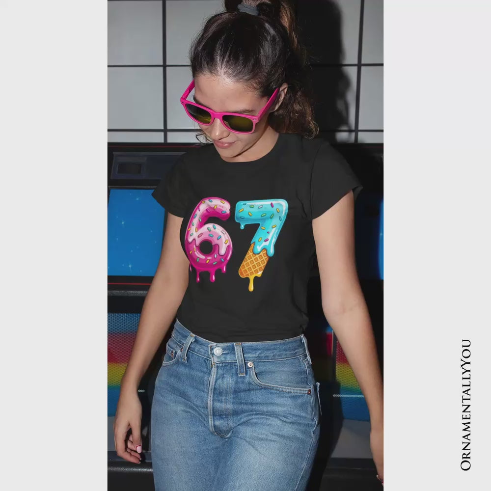 67 Ice Cream Drip T-Shirt, Six Seven Colorful Sprinkles Meme Tee