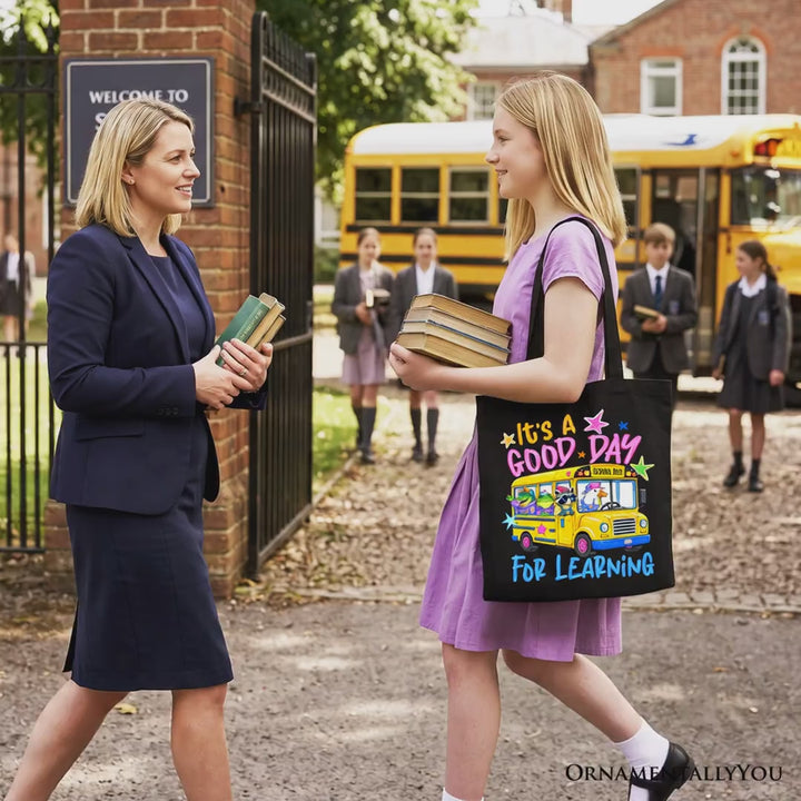 School Bus Good Day for Learning Tote Bag, Funny Back to School Gift Shopper