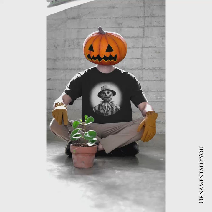 Scarecrow Spooky Portrait T-Shirt, Horror Villain Theme Halloween Tee