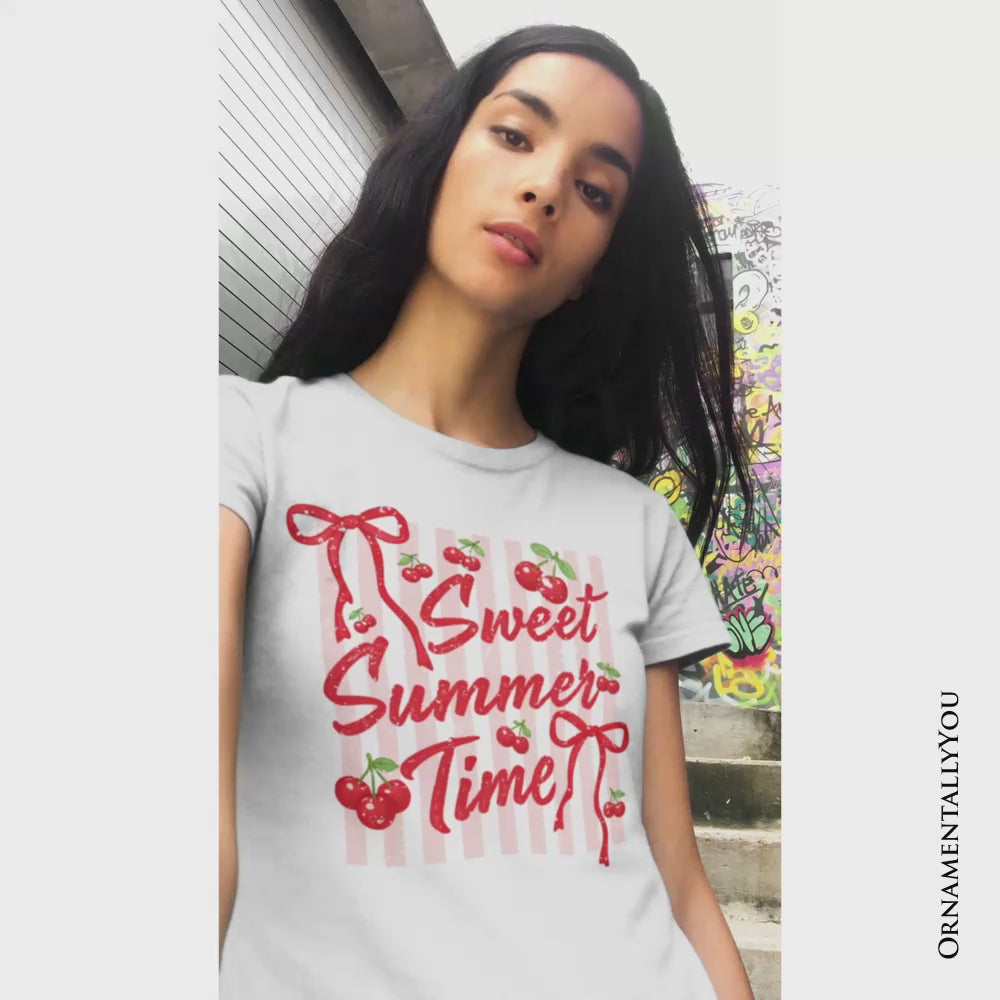 Striped Cherry Sweet Summer Time T-Shirt, Coquette Vacation Tee