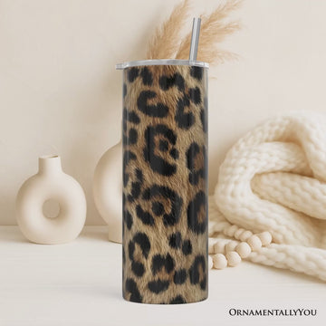 Wild Leopard Spot Pattern 20oz Personalized Tumbler With Lid and Stainless Steel Straw, Stylish Wildlife Gift Cup