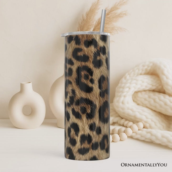 Wild Leopard Spot Pattern 20oz Personalized Tumbler With Lid and Stainless Steel Straw, Stylish Wildlife Gift Cup