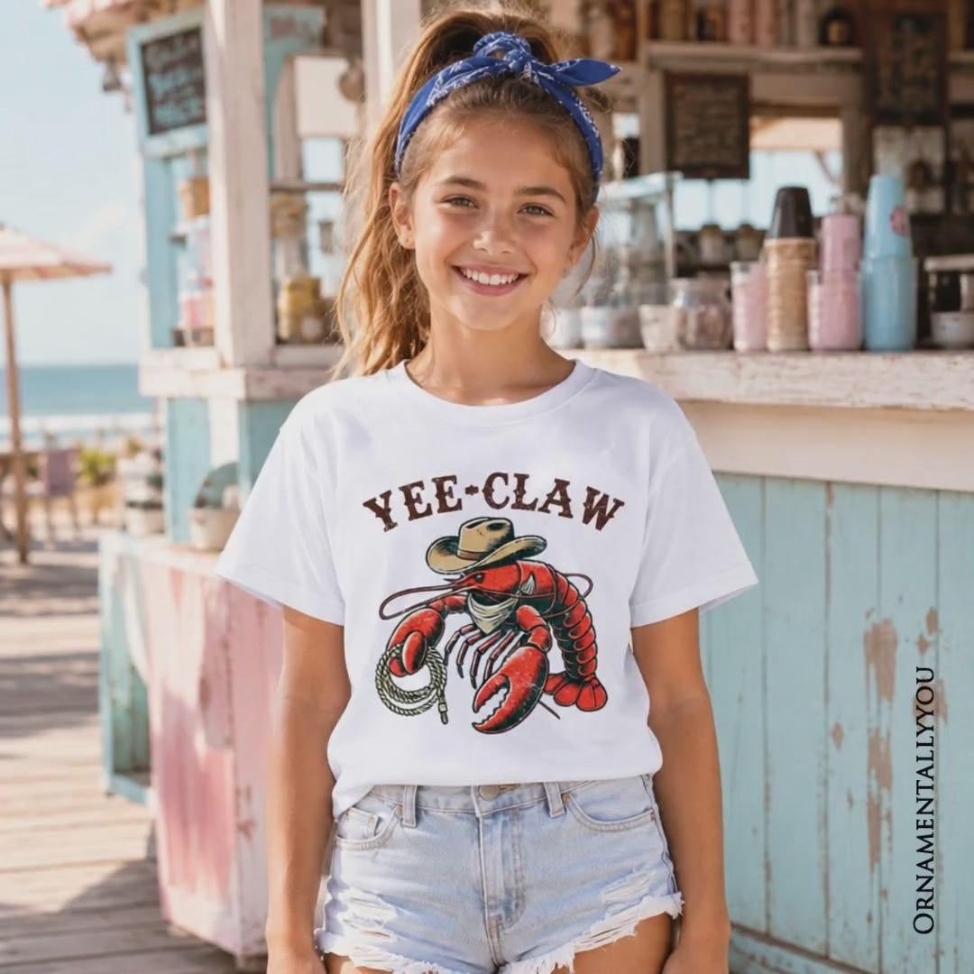 Kids Yee Claw Lobster Western T-Shirt, Funny Cowboy Youth Animal Tee