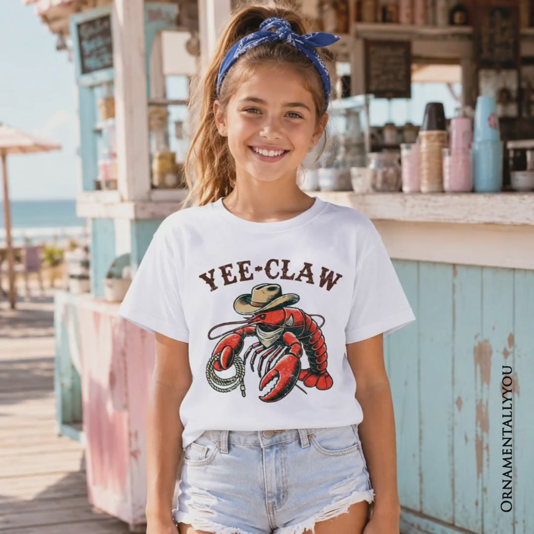Kids Yee Claw Lobster Western T-Shirt, Funny Cowboy Youth Animal Tee