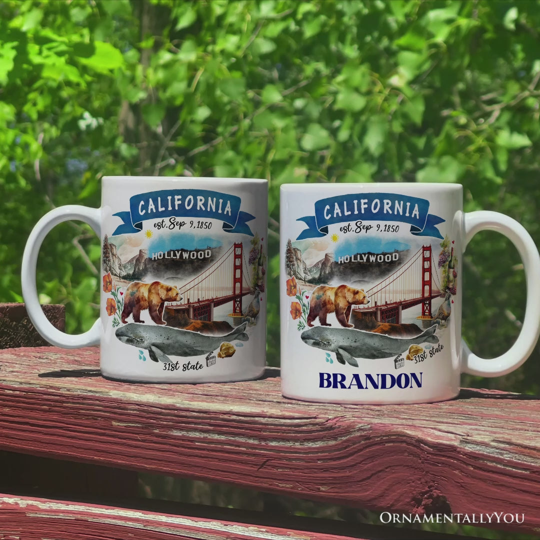 Artistic California State Themes and Landmarks Personalized Mug With Custom Name