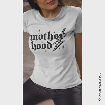 Checkered Motherhood Lightning T-Shirt, Black and White Retro Tee for Strong Mothers