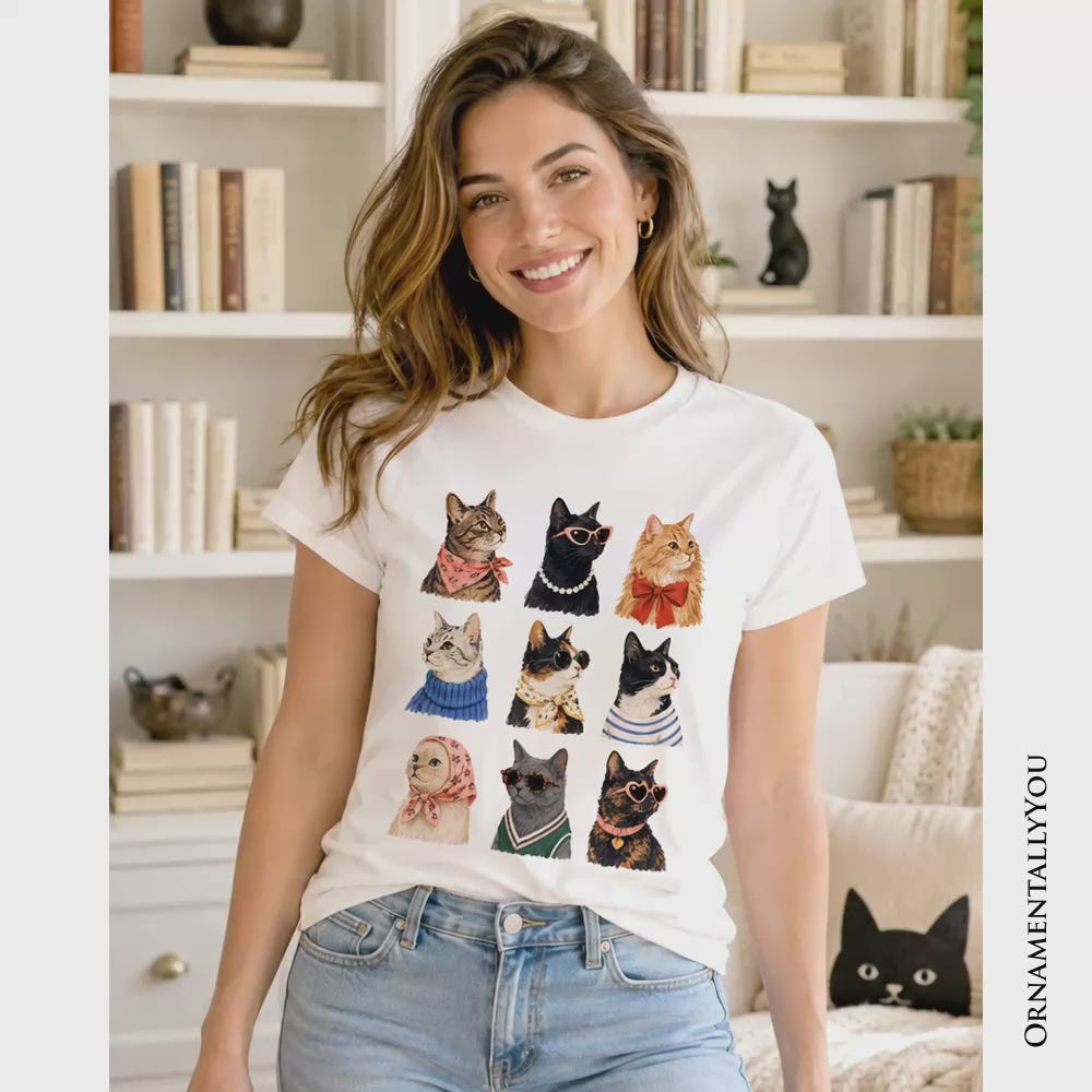 Fashion Colorful Cats T-Shirt, Animals Breeds Summer Tee