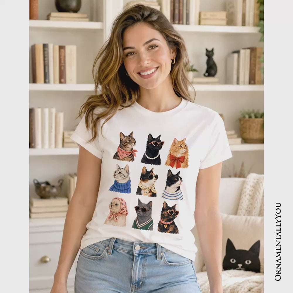 Fashion Colorful Cats T-Shirt, Animals Breeds Summer Tee