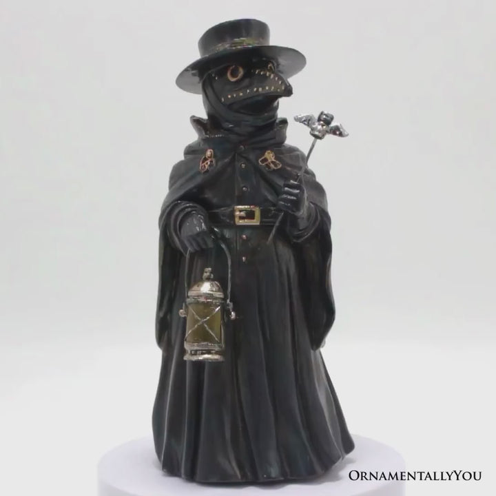 Plague Doctor Creepy Home Figurine, 8" LED Haunted Halloween House Statue