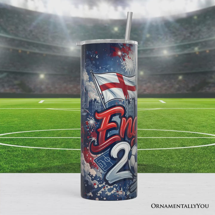 England 2026 Soccer Cup Global Championship 20oz Tumbler With Lid and Stainless Steel Straw, Fans Football Gift Cup
