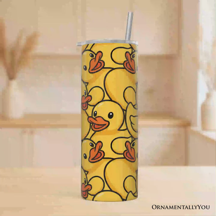 Rubber Ducky Print 20oz Personalized Tumbler With Lid and Stainless Steel Straw, Fun Cartoon Animal Gift Cup