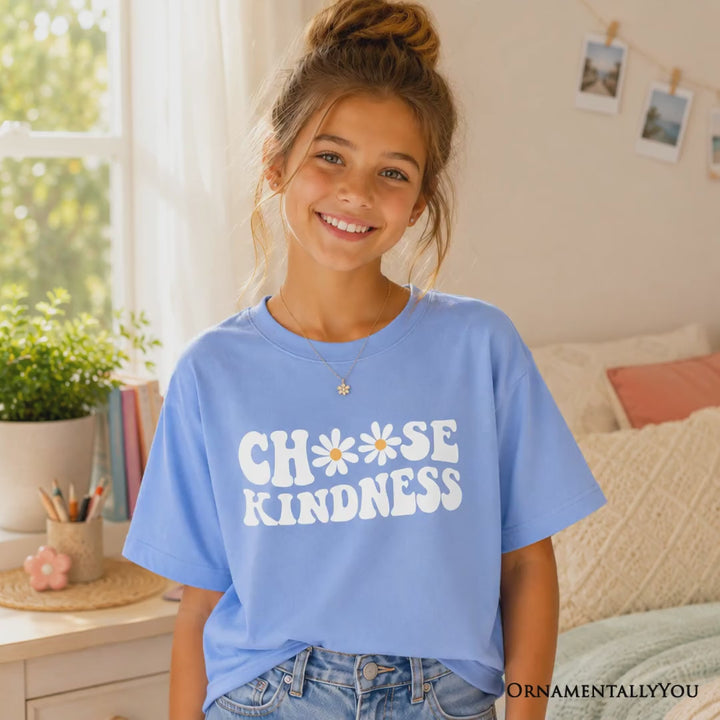 Choose Kindness Daisies Kids T-Shirt, Retro Groovy Positive Quote Tee for Youth