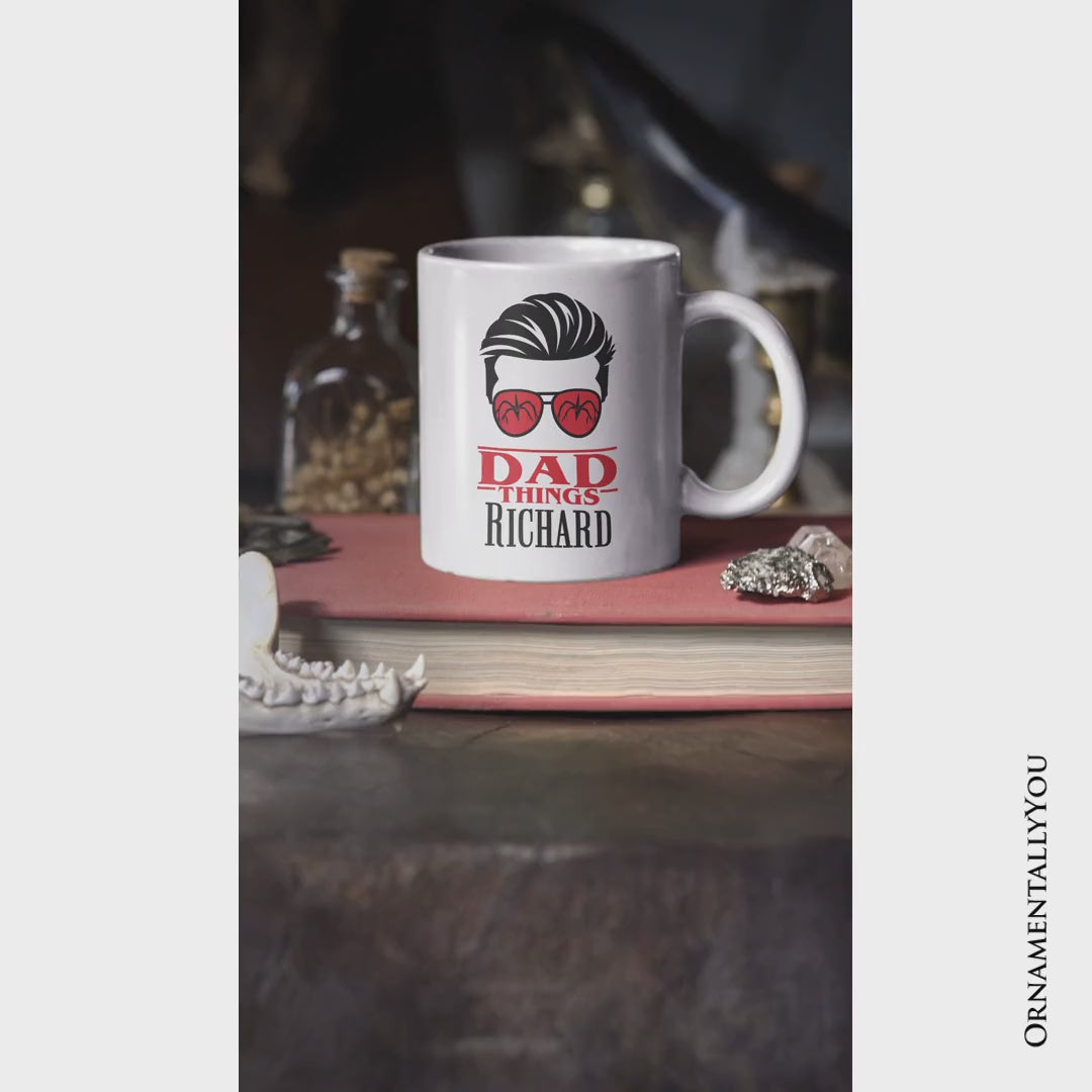 Dad Things Retro Personalized Mug, Red Glasses Family Matching Gift with Custom Name