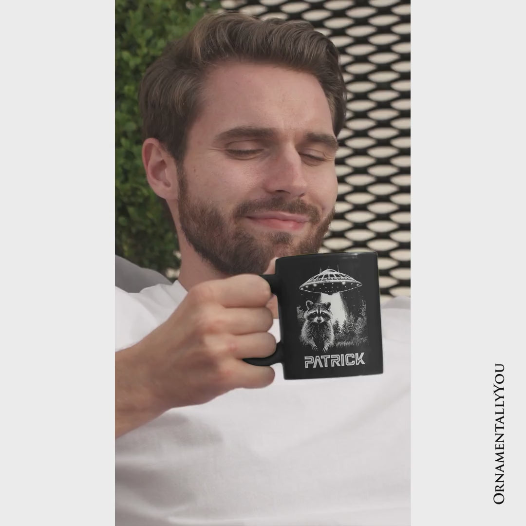 Funny UFO Raccoon Personalized Mug, Alien Gift with Custom Name