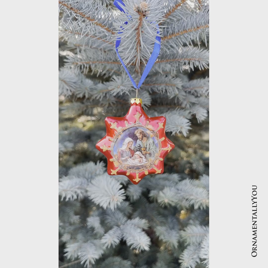 Graceful Nativity Star Glass Christmas Ornament, Unique Christian Religious Decor
