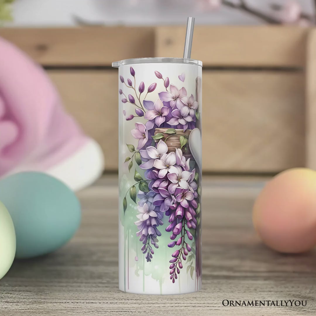 Christian Purple Wisteria Cross 20oz Personalized Tumbler With Lid and Stainless Steel Straw, Blessed Beyond Measure Gift Cup