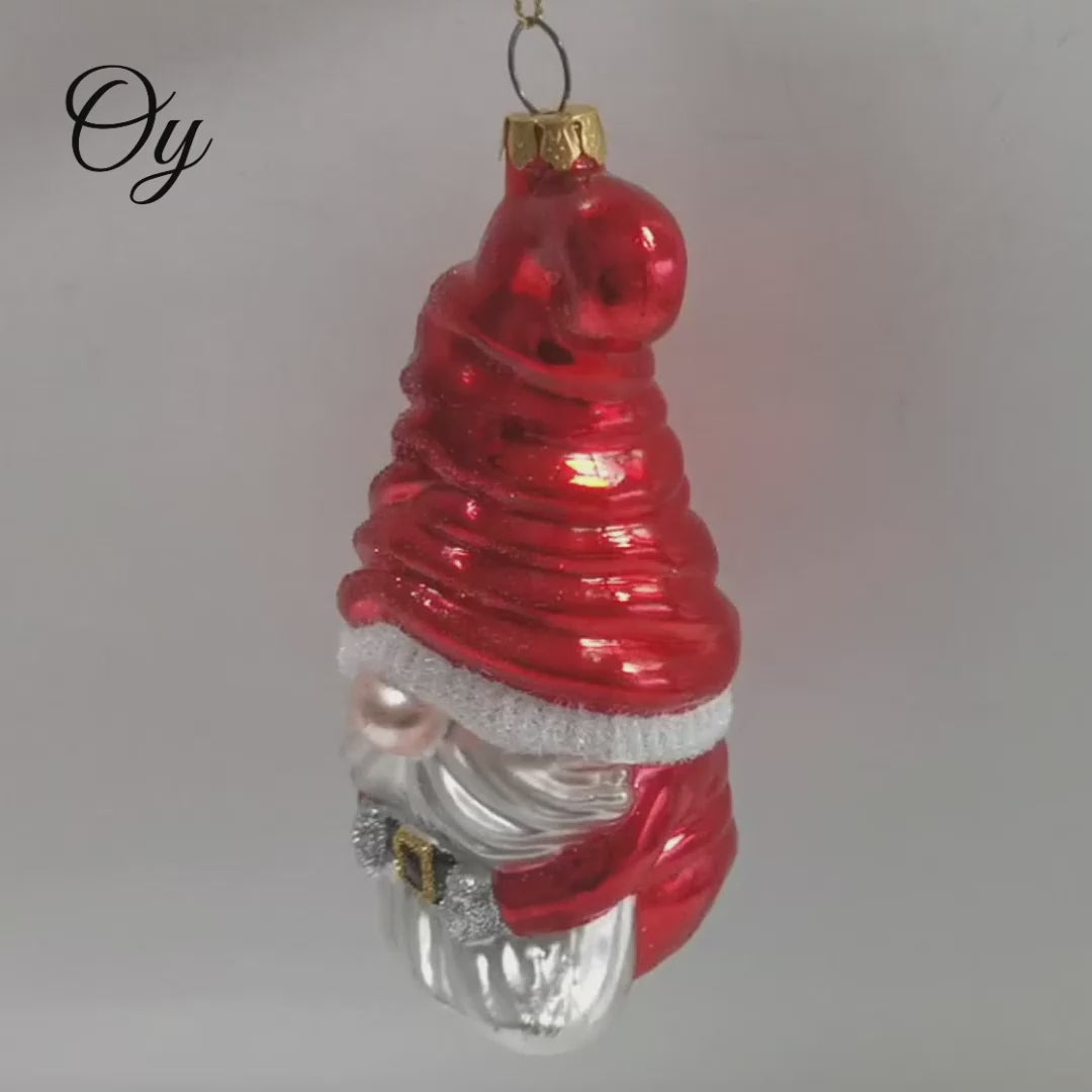 Vibrant Santa Gnome Glass Christmas Ornament