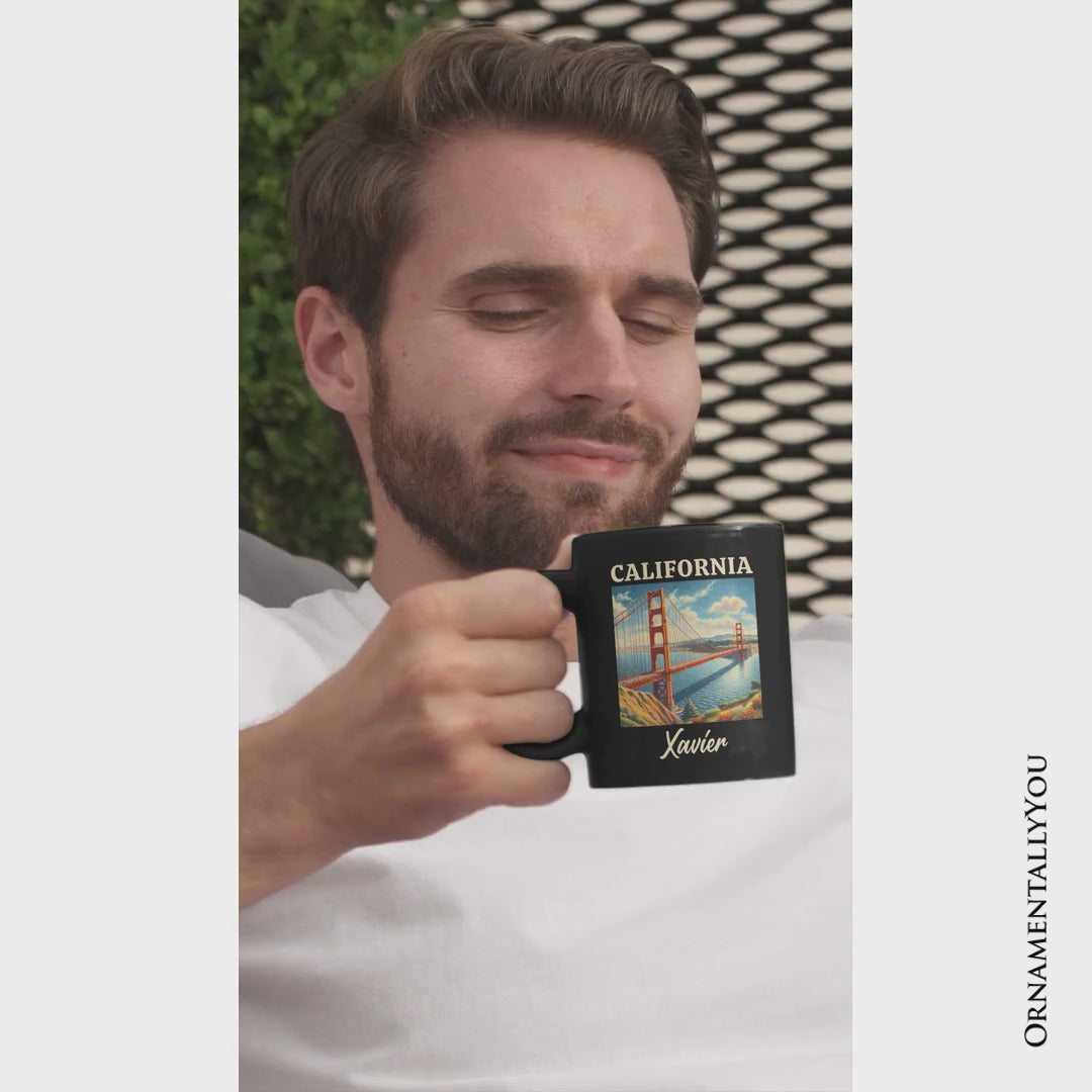 Classic California State Golden Gate Bridge Personalized Mug, San Francisco Bay Gift and Coastal Landmark Souvenir with Custom Name